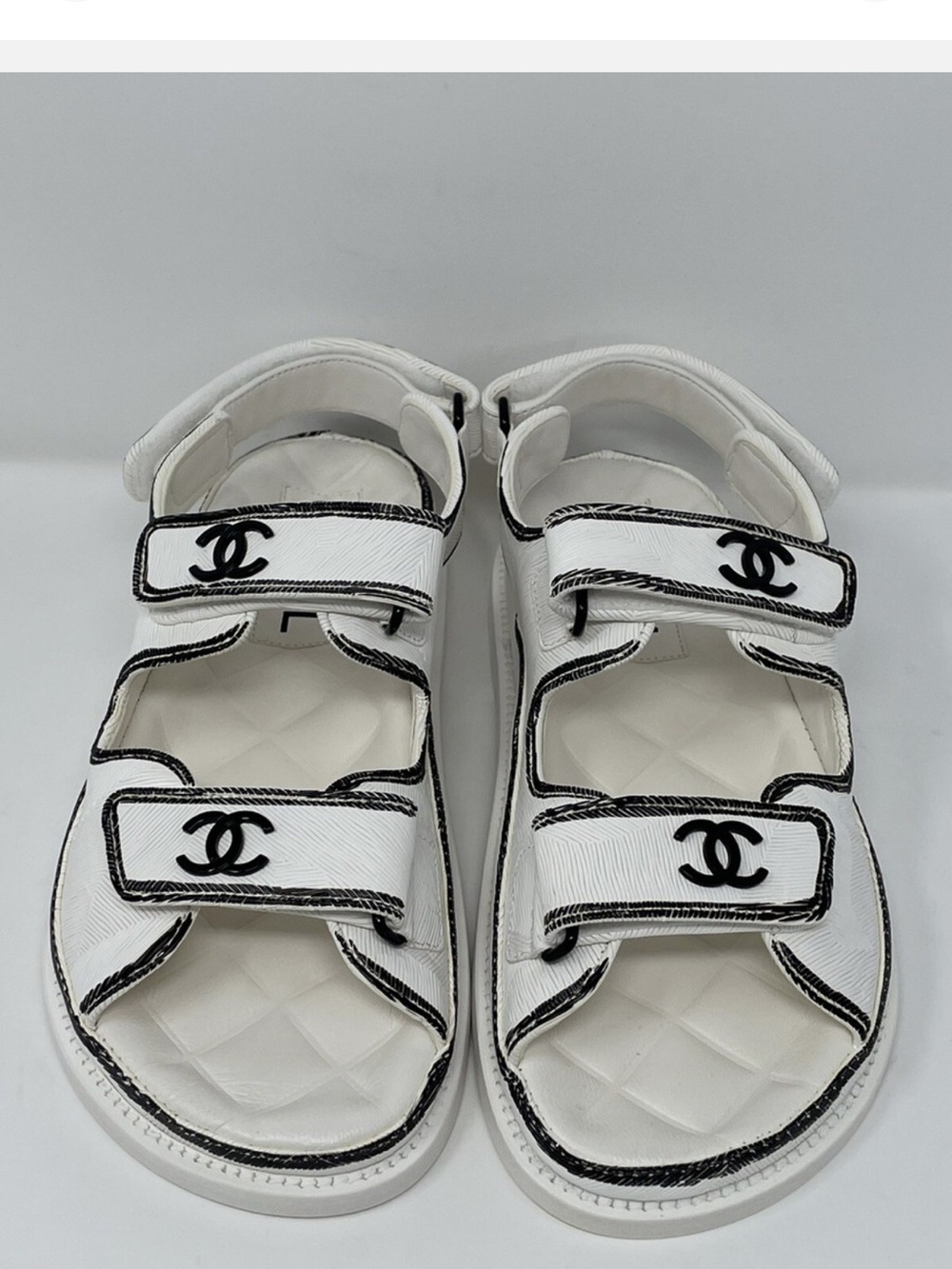 CHANEL 22C Black & White Dad Sandals